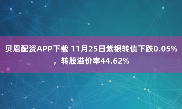 贝恩配资APP下载 11月25日紫银转债下跌0.05%，转股溢价率44.62%